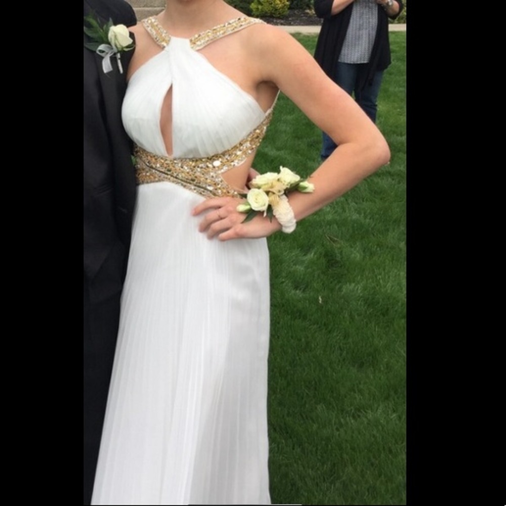 White Grecian Style Prom Dress
